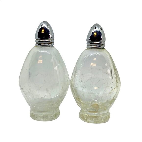 Vintage Crackle Glass I.W. Rice & Co. Salt & Pepper Set- Made In Japan - Picture 1 of 6